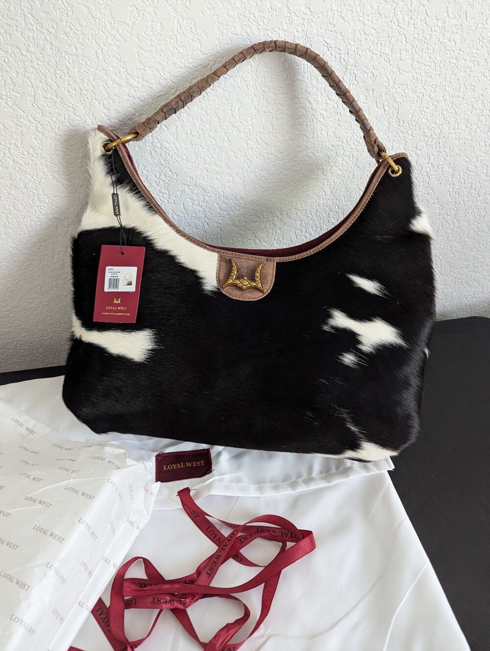 Myra Loyal West Large Black White Cowhide Calfskin Leather Shoulder Bag NWT - Picture 8 of 8